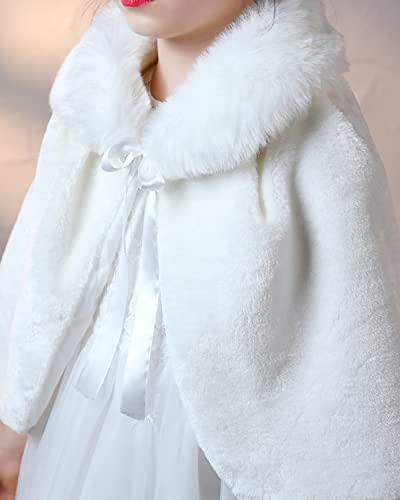 BXT Flower Girl Shawl Wrap, Kids Soft Ivory Faux Fur Pompom Princess Shoulder Cape for Wedding Beige(150-160cm)4