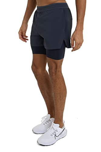 TCA Men's Flyweight 2 in 1 Lightweight Running/Gym Shorts with Pockets - Smoke Grey, L
