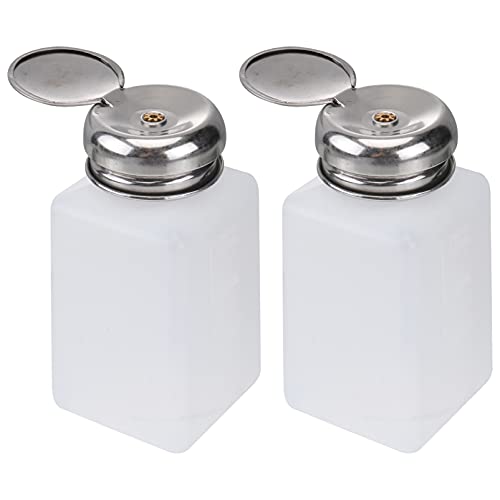 2pcs Push Down Empty Bottle Dispenser for Nail Polish Remover, Pump Dispensers Empty Plastic Bottle for Lip Eye Makeup Remover - White, 200ml