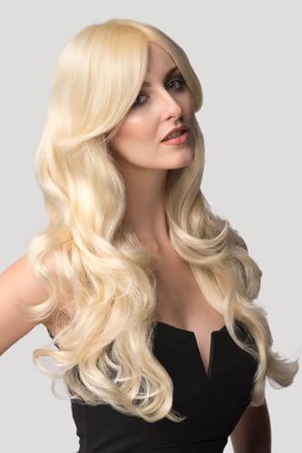 Perruque blonde extra longue Carly champagne #613 boucles souples frange