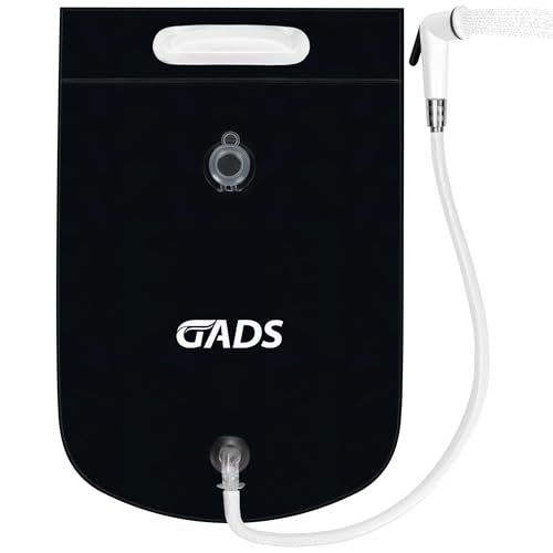 Gads Douche Camping 9L - Douche Solaire Portable avec Tuyau et Pommeau - Chauffe au Soleil - Douche Extérieure pour Camping, Randonnée, Plage, Van, Voyage,...