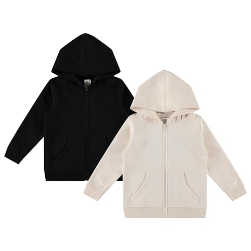 Cudlie 2-Pack Toddler Zip-Up Hoodies for Boys and Girls Colorful Cotton Blend Sweatshirts with Pockets Durable Machine Washable Kids Jacket -Whitecap Gray Jet Black - Size 4T