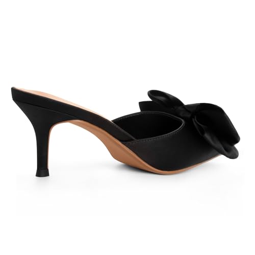 Women's Sandals Heels Pointed Bow High Heeled Slippers Mule Shoes4