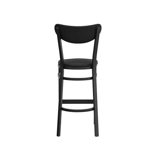 Image of Flash Furniture Wright Commercial Grade Barstool - Black Finish Vinyl Seat and Boomerang Back - 500 LB. Capacity Black Steel Frame - Integrated Footrest