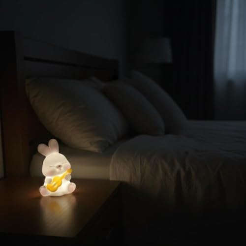 Image of S-Mart Cute Guitar Rabbit Night Light Lamp - Yellow LED Decorative Lamp for Kids, Teens & Adults - Adorable Gift for Birthday, Valentine's Day, Christmas - Battery Included