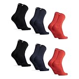 [DANISH ENDURANCE] バンブードレスソックス, スーパーソフト, 温度調整, クルーソックス, ビジネスソックス, 竹繊維靴下, 吸汗, 通気, 通年用, 男女兼用, マルチパフォーマンス, ヨーロッパ製 (３足or６足セット) (マルチカラー（2xアップルレッド、2xブラック、2xネイビー）, 25.0-28.0)