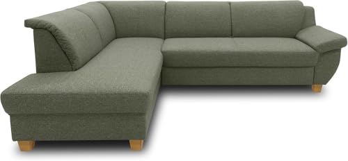 DOMO. collection Sofá esquinero Panama clásico en Forma de L, sofá esquinero, sofá esquinero con función de Dormir 254 x 186 cm, Color Verde