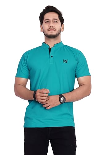 Image of BAGHADBILLO Men's and Boy's Polyster T-Shirt with Mandarin Collared Neck Half Sleeves Closuer Button and Regular Fit | Polo t Shirt for Man