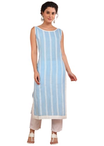 Image of Maaesa Women Striped Rayon Straight Kurta