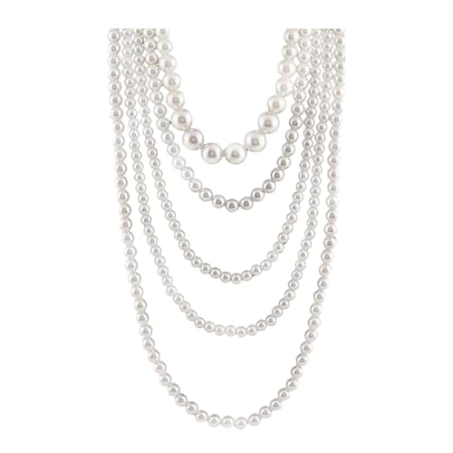 Pearl Necklace for Women Multi Long Strand Layered Pearl Necklaces Chunky Large White Faux Pearls Costume Jewelry Vintage Multistrand Necklace Stacked Strands for Women Flapper 1920s Style