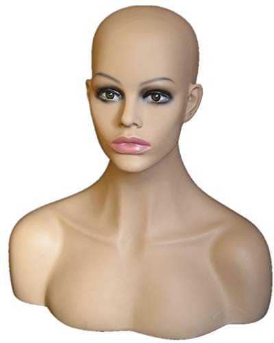 Bald Mannequin Head Beige Female Professional Cosmetology for Wig Making, Display wigs, eyeglasses, hairs