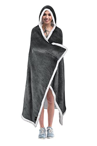 Tirrinia Sherpa Hooded Blanket Wearable Cuddle Throw Warm Cozy Sherpa Lining 47’X73’/ Sherpa Throw Blanket/ #TOP1