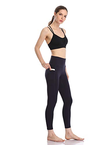 Colorfulkoala Women's High Waisted Tummy Control Workout Leggings 7/8 Length Yoga Pants with Pockets (S, Navy)