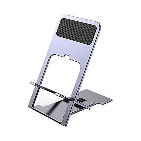 LFNOWN Desk Phone Stand Metal Aluminum Alloy Plate Folding Bracket,Adjustable Cell Phone Stand Mini Portable Phone Holder, Compatible with Mobile Phones and Tablets Within 7.9 inches Cover