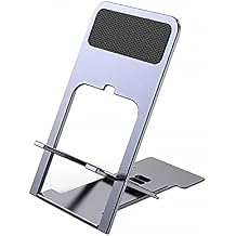 Desk Phone Stand Metal Aluminum Alloy Plate Folding Bracket,Adjustable Cell Phone Stand Mini Portable Phone Holder, Compatible with Mobile Phones and Tablets Within 7.9 inches