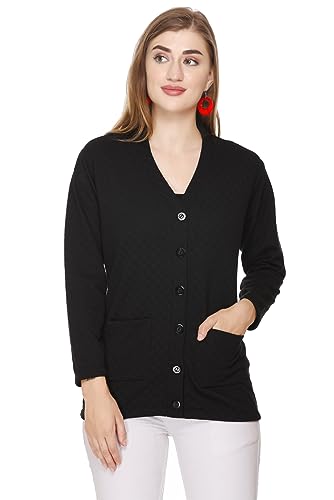 Image of Women's Woolen V-Neck Cardigan - Heavy Daffodil Fabric Winter Wear Acropoly Wool Cardigan for Women