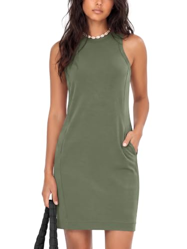 Image of ODODOS Modal Soft Loose Tank Dress for Women Casual Sleeveless Sundress with Kangaroo Pocket Summer Dress