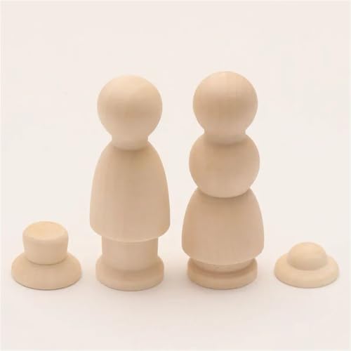 Poupée en bois à chevilles et chapeau inachevé lot de 10 pièces pour peinture - 5