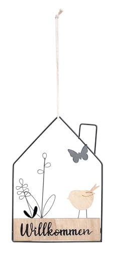 Willkommensschild Hausform Metall Türschild Willkommen Schwarz Natur Haus Türkranz Ostern Deko Anhänger Frühling