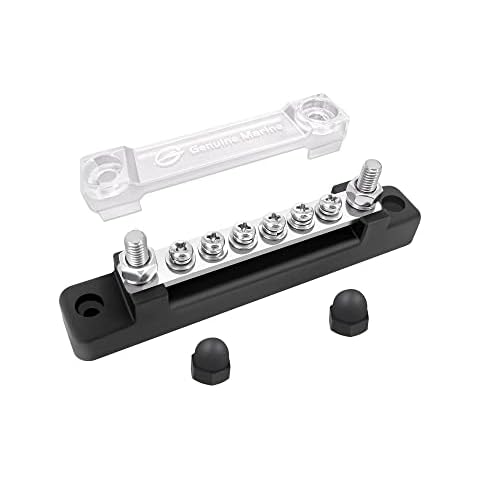 6 Terminal Bus Bar - 150A BusBar Block with PC Cover,for Car Boat Marine Ground Power Distribution Terminal Block,W/2 Studs+ 6 M4 Screws Cover