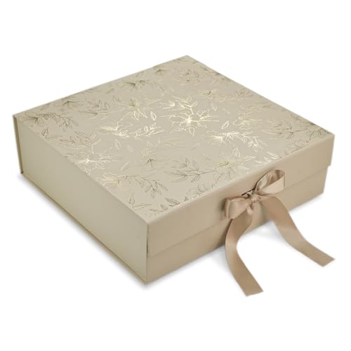 Image of RBS - LARGE Gift Box (34 x 33 x 10cm) Gift Box for Packaging (1 Pack) Hamper Box for Gift Holds Upto 10 kg Gift Packing Box Gift Boxes for Gifting Hamper Box (L - Beige Gold Floral)