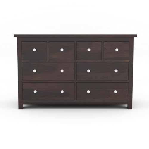 Image of Sheesham Wood Chest of 8 Drawers Wooden Dresser with Storage Organizer for Bedroom Living Room Home (Walnut Finish)
