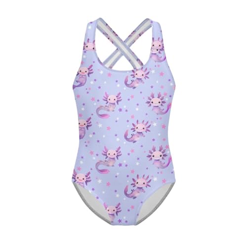 Image of Girls One Piece Swimsuit Axolotl Cross Back Straps Bathing Suit Lightweight Quick Dry Gymnastics Leotard