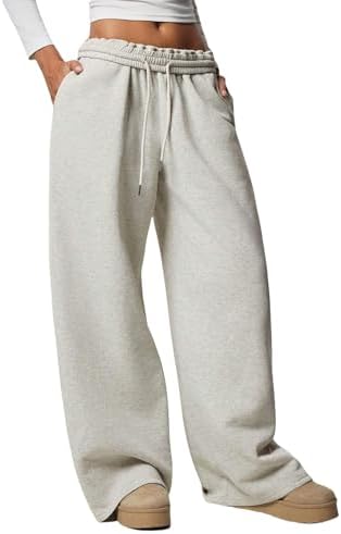 Women's Wide Leg Sweatpants Thick Thermal Drawstring Solid Straig...