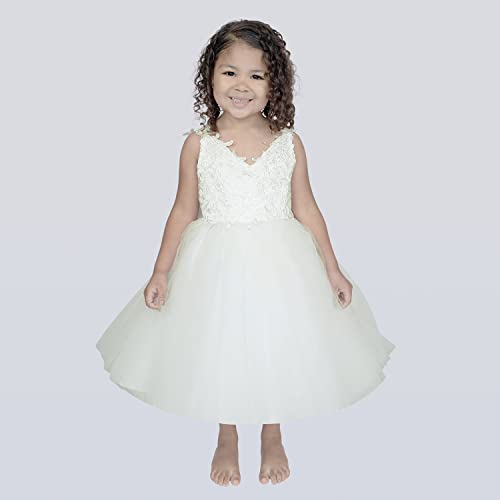 Pluviophily Ivory Lace Tulle Backless Wedding Flower Girl Dress Junior Bridesmaid Dress #TOP3