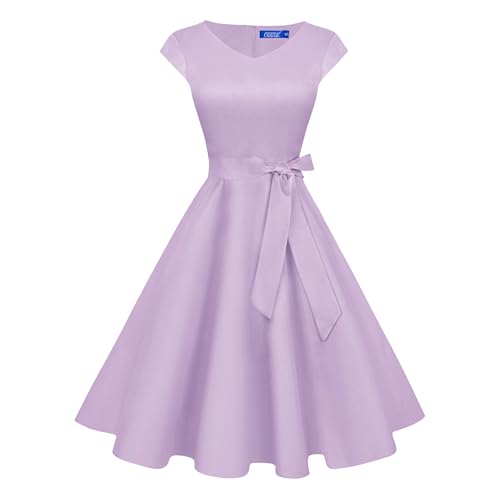 OBBUE Women's Cocktail Dresses V Neck 1950s Dress Lavender XXXL
