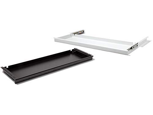 Modulor Schreibtischschublade aus Metall, einfach montierbare Schublade für Tischplatten (BxHxT: 85 x 4,5 x 26,5 cm), besonders Flache Ablage, weiß