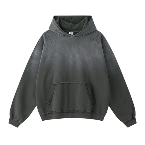 Sudadera con capucha para hombre con diseño degradado y roturas premium en gris oscuro talla XL