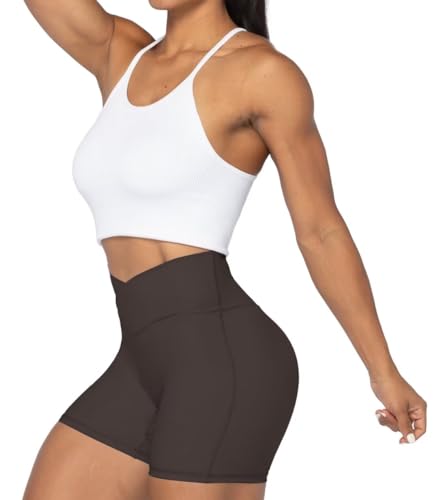 Image of Sunzel Women's High Waisted Crossover Waist Biker Shorts for Yoga Workout | 4-inch inseam, high waisted, tummy control, crossover waist, buttery soft, compression fit, close fit, for yoga and workouts