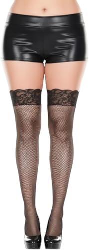 Image of ToBeInStyle Women's Wide Floral Lace Fishnet Thigh Hi Stockings