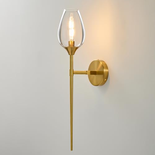 Image of Single Modern Gold Glass Wall Sconce Light with Flower Shade