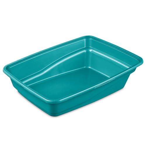 Image of Sterilite 13033W06 Large Frame Pet Animal Kitten Cat Litter Tray Pan with Low Entrance, Sea Going (6 Pack)