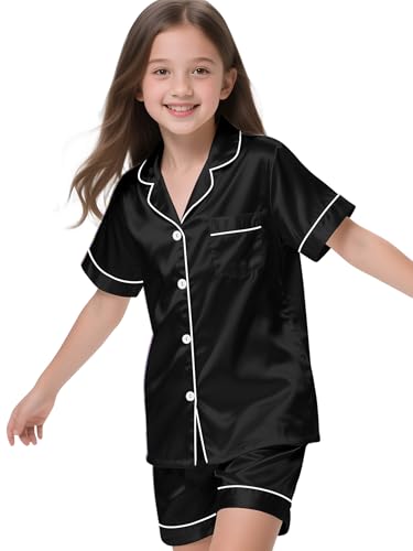 Girls' 2-Piece Satin Pajama Set – Short Sleeve Top and Shorts, Soft and Cozy Sleepwear for Girls