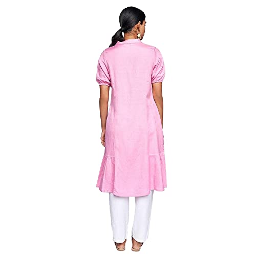 Image of global desi Solid Viscose Collar Neck Womens Flared Kurta (SS22GH048KURL-P)