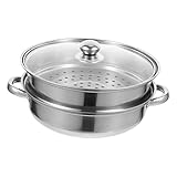 CRILSTYLEO olla vapor chino bollo bao vapor baño maría sartenes antiadherentes sartén antiadherente paellera cacerola con diseño de mango vaporera de doble capa Acero inoxidable