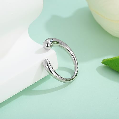 Woworama Silver Open Rings For Women Polished Dome Teardrop Ring Chunky Thick Statement Band Rings Adjustable Open Stackable Rings - White Gold thumb #1