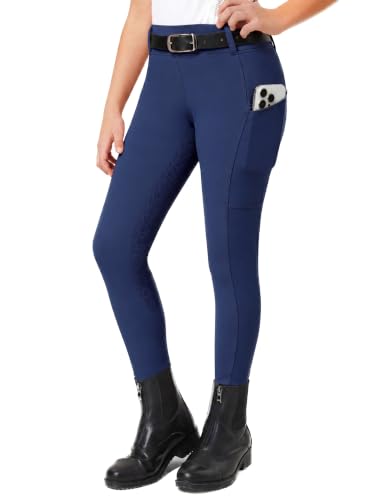 FitsT4 Sports Reithose Kinder Mädchen Reitleggings Reiterhosen Silikon Vollbesatz Reiten Hosen Sommer mit 2 Seitlichen Taschen und Gürtelschlaufen