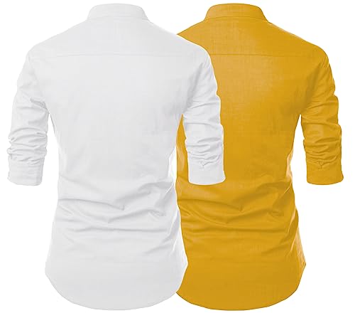 Image of Men's Trendy Short Kurta Shirt | Mandarin Collar Full Sleeve Cotton Ethnic Wear | Regular Fit Traditional Indian Apparel | Casual Festive Party Function Clothing