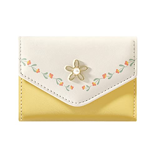 Women Ladies Wallet Cute Flower Tri-Fold Wallet PU Leather Purse Slim Short Wallet Small Trifold Cash Credit Card Holder Bag2