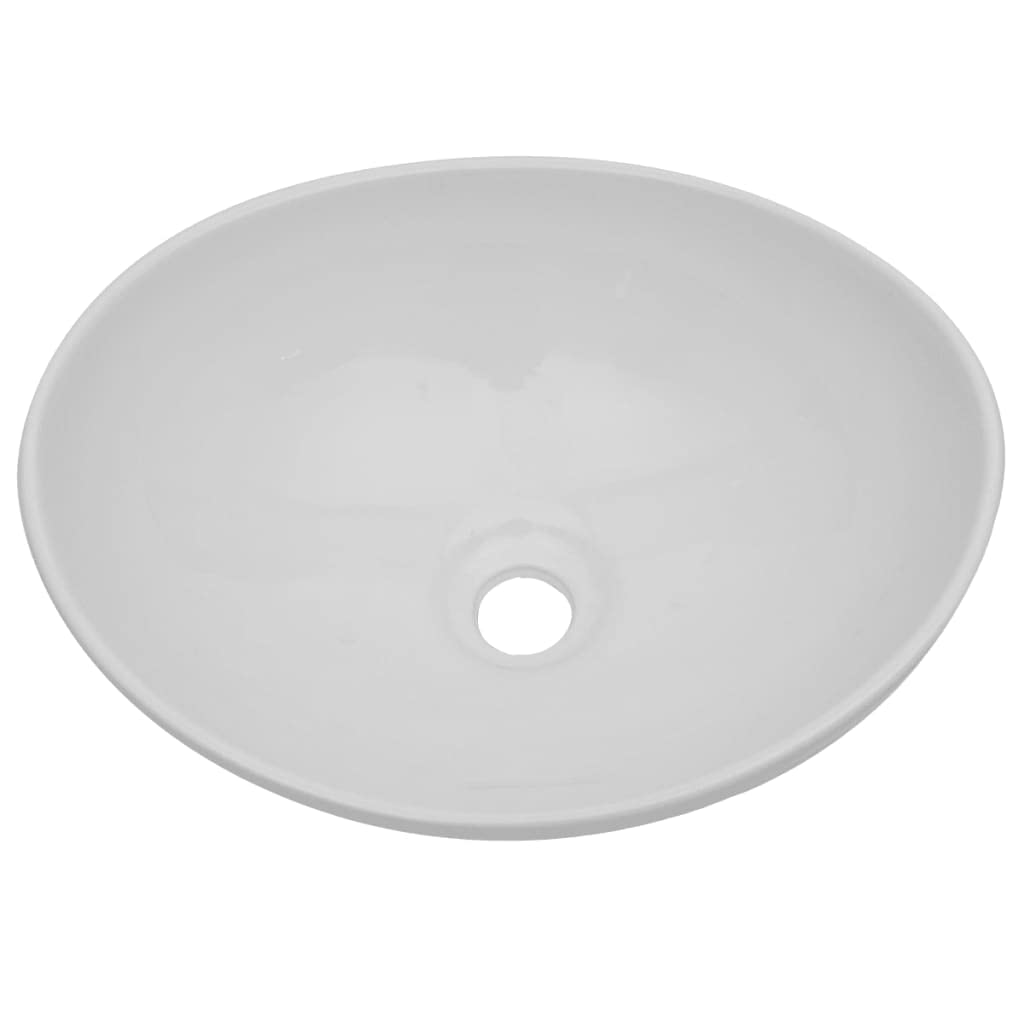 vidaXL Set Mobili da Bagno 2 pz Stabile e Durevole Elegante Mensola a Muro con Lavabo Lucido in Ceramica Rovere Piano in Truciolato e Metallo
