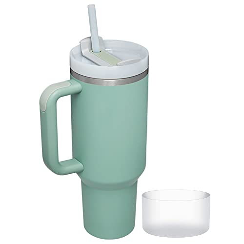 Oneustar 40 Oz Tumbler With Handle Stainless Steel Insulated Tumbler With Lid And Straws Double Wall Travel Mug Iced Coffee Cup Water Bottle, Green #TOP6