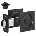 goldenwarm Black Pocket Door Lock with Finger Pull, 2 3/8 Inch Notadjustable Latch Square Pocket Door Hardware, Matte Black Sliding Pocket Door Privacy Lock- 1 Pack