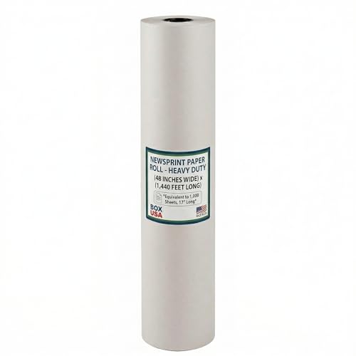 Image of Box USA Packing Paper Roll 48 inch x 1400ft (1,000 Sheets 17 inch Equivalent) - Newsprint Paper for Shipping, Storage and Moving Supplies, White