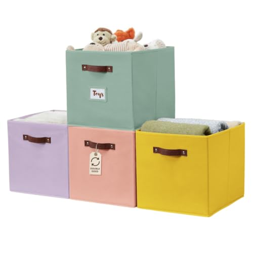 Image of DECOMOMO Storage Baskets, 13x15x13 Storage Cube Bins with Labels for Organizing Shelves Kallax (Kallax / 4pcs, Rainbow)