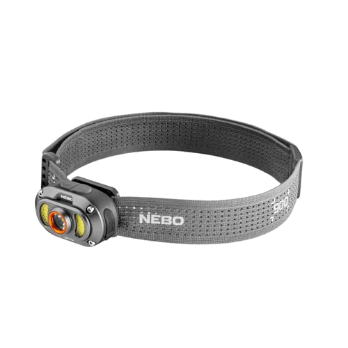 NEBO MYCRO 900+ Headlamp | 900 Lumen 7 Light Modes White & Red Light with Spot & Flood USB-C Rechargeable Water Resistant Adjustable Strap Cap Light Convertible Ideal for Camping & Hiking