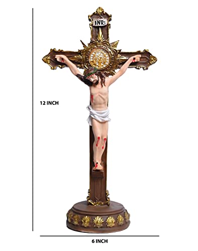 Image of KariGhar Resin The Holy Cross Standing Cross with Lord Jesus Christ for Altar, Table, Prayer Room, Housewarming, Gifting and Decoration Multicolour Figurine 12 Inch